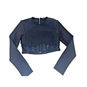 BELLA BARNETT Black Sheer Mesh Panel Crop Top Goth Glam Clubwear Size‎ L
